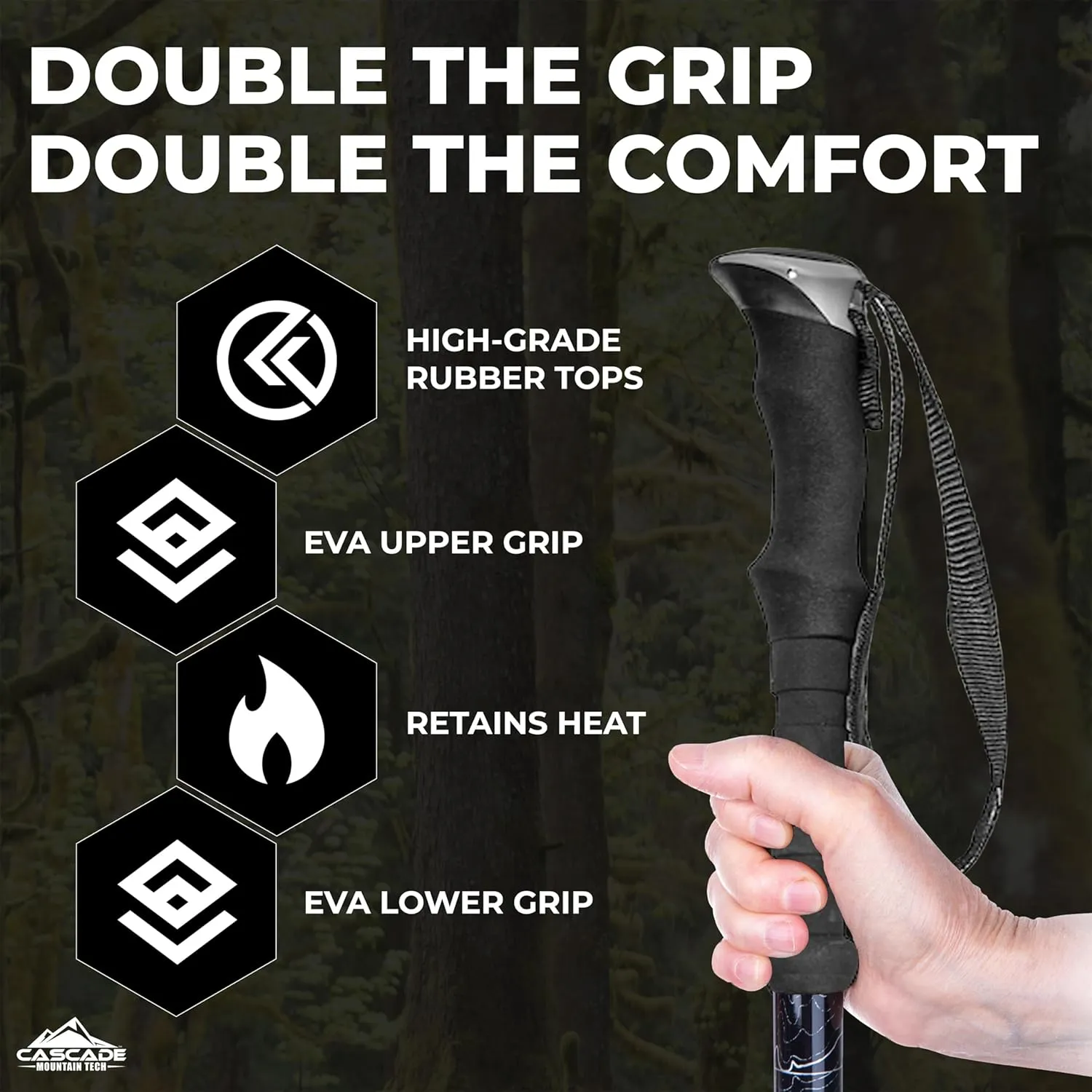 Cascade Mountain Tech Trekking Poles - Carbon Fiber Walking or Hiking Sticks with Quick Adjustable Locks