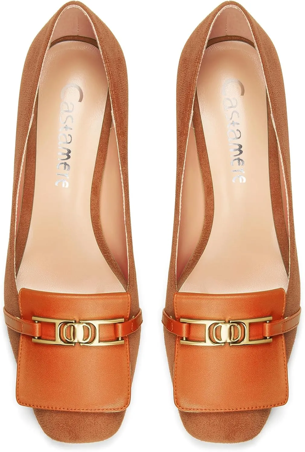 Castamere Womens Chunky Block Mid Heel Square Toe Slip-on Metal Chain Pumps Wedding Prom Dress 2.0 Inches Heels