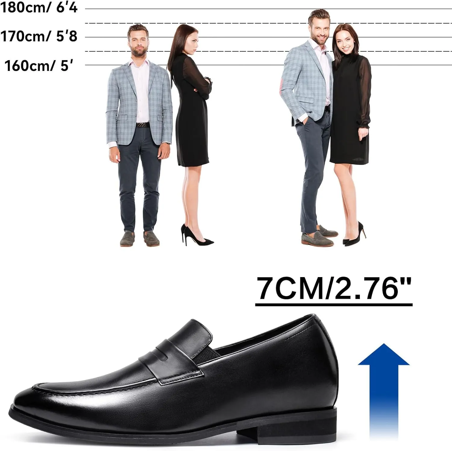 CHAMARIPA Elevator Shoes for Men - Height Increasing Shoes with Genuine Leather Lining Easy Slip on Designed Loafer 1.97/2.36/2.76 inch Taller
