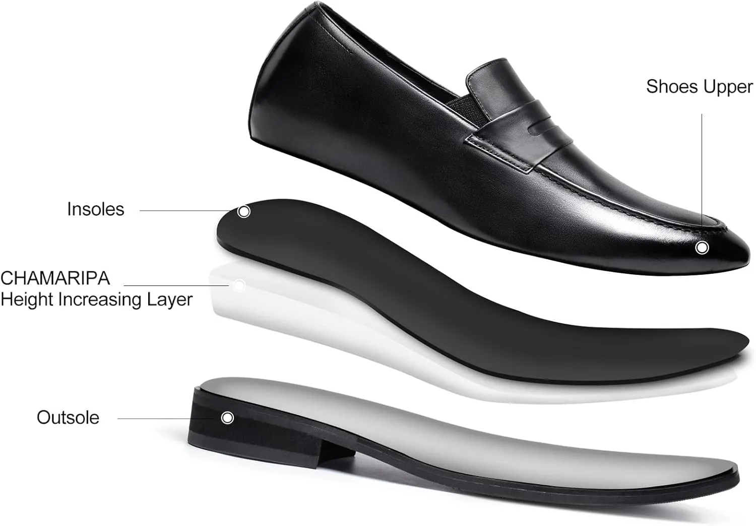 CHAMARIPA Elevator Shoes for Men - Height Increasing Shoes with Genuine Leather Lining Easy Slip on Designed Loafer 1.97/2.36/2.76 inch Taller