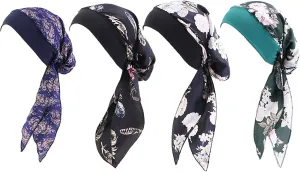 Chemo Headwear for Women 4 Pieces Pre Tied Head Scarf Beanie Skull Cover Cap