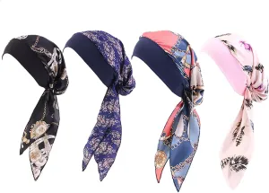Chemo Headwear for Women 4 Pieces Pre Tied Head Scarf Beanie Skull Cover Cap