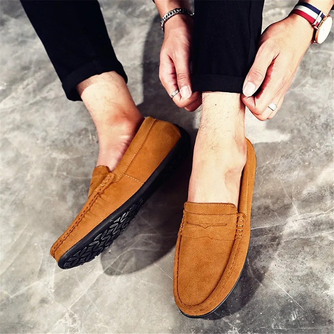 ChicWind Men's Suede Leather Penny Loafers Driving Moccasins Slip On Flats Boat Shoes