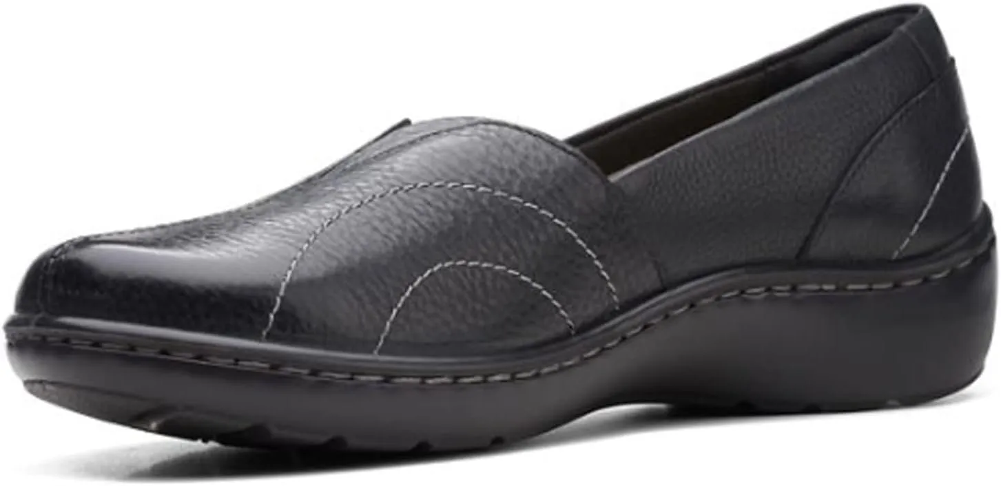 Clarks womens Cora Meadow Loafer, Black Leather, 8.5 US
