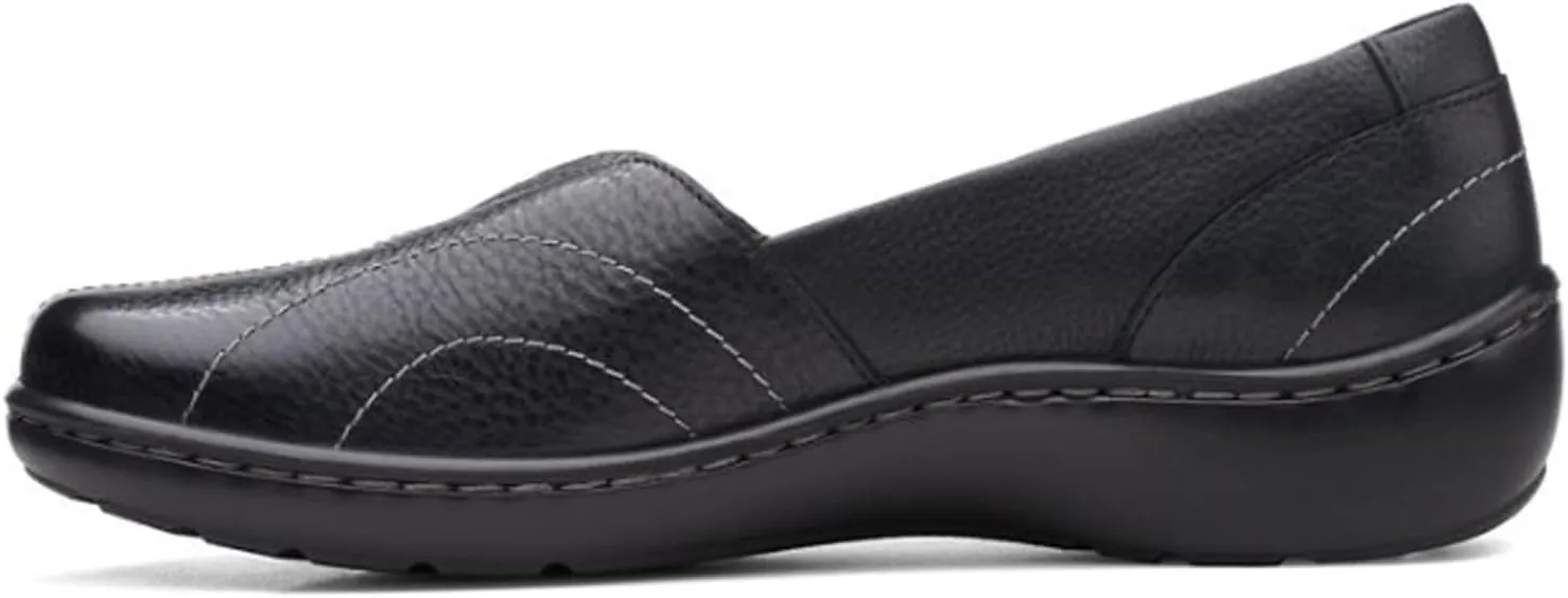 Clarks womens Cora Meadow Loafer, Black Leather, 8.5 US
