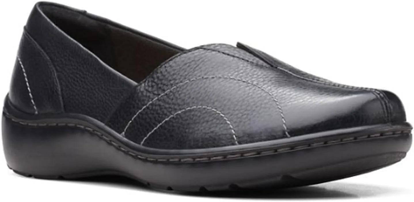Clarks womens Cora Meadow Loafer, Black Leather, 8.5 US