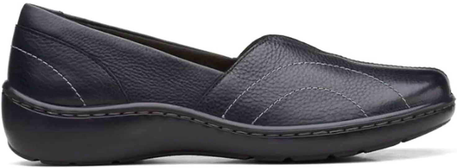 Clarks womens Cora Meadow Loafer, Black Leather, 8.5 US