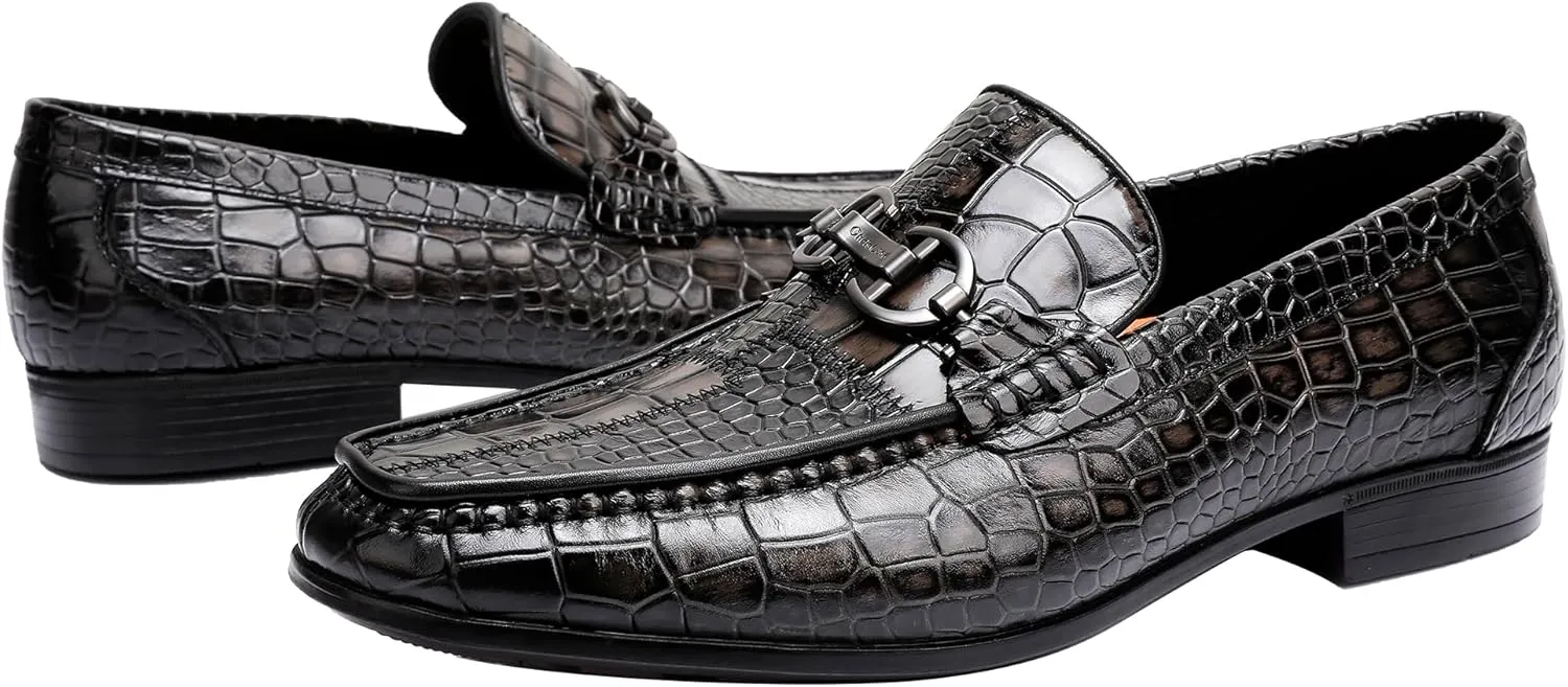 Classical Leather Alligator Printed Slip on Loafers, Fashion Dress Shoes Bit Loafers Buckle for Men