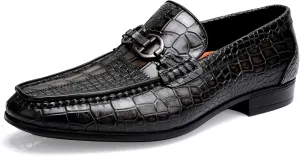 Classical Leather Alligator Printed Slip on Loafers, Fashion Dress Shoes Bit Loafers Buckle for Men