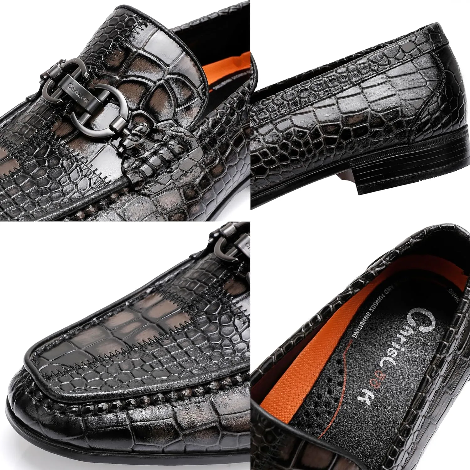 Classical Leather Alligator Printed Slip on Loafers, Fashion Dress Shoes Bit Loafers Buckle for Men