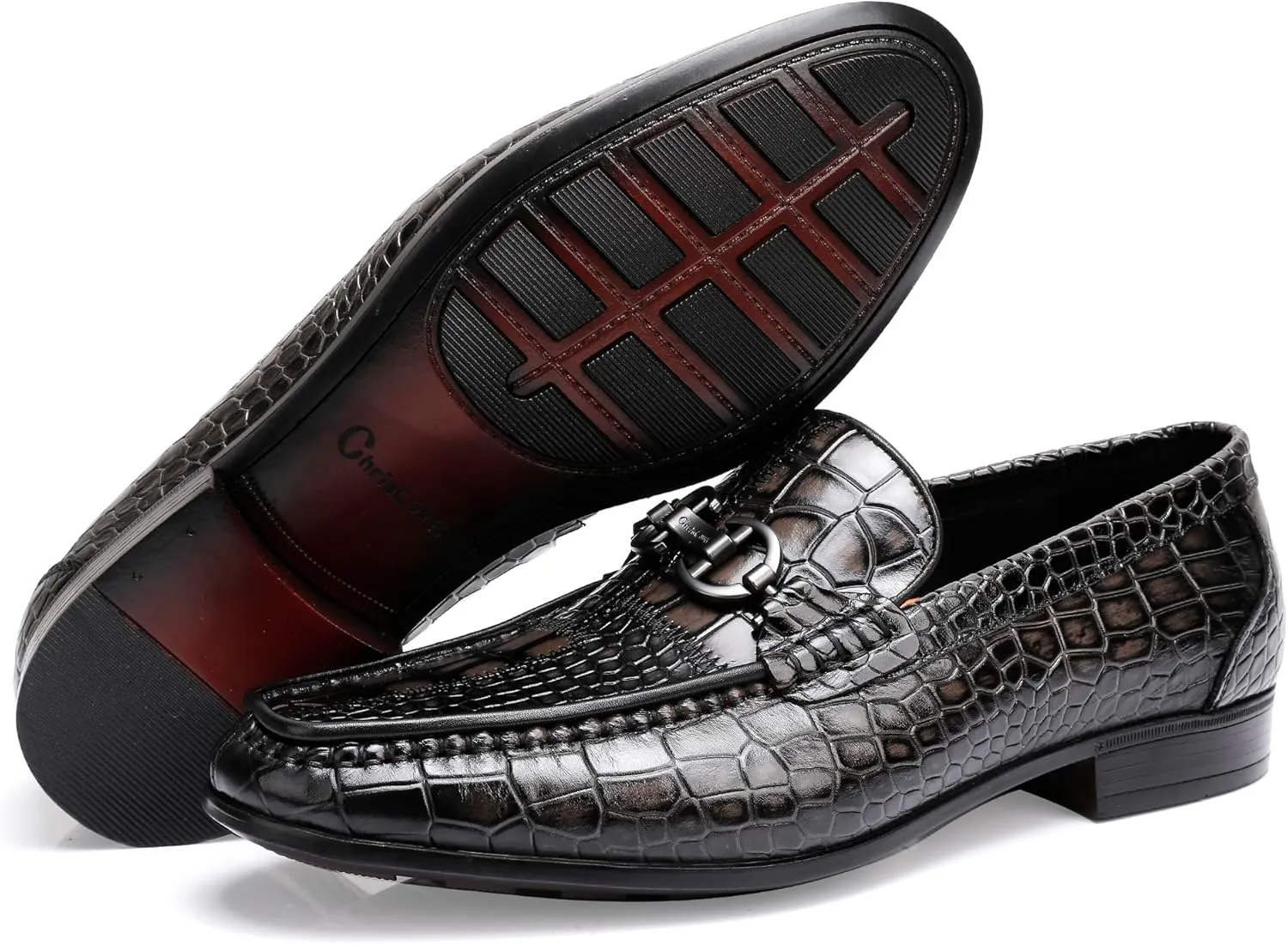 Classical Leather Alligator Printed Slip on Loafers, Fashion Dress Shoes Bit Loafers Buckle for Men
