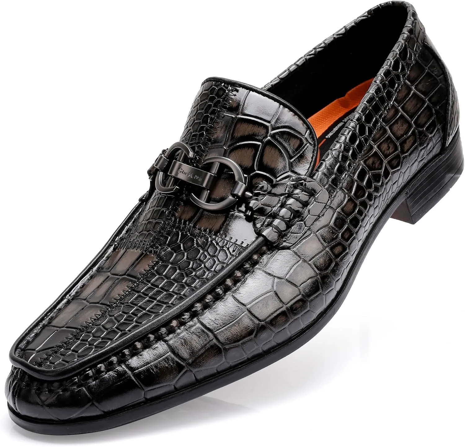 Classical Leather Alligator Printed Slip on Loafers, Fashion Dress Shoes Bit Loafers Buckle for Men