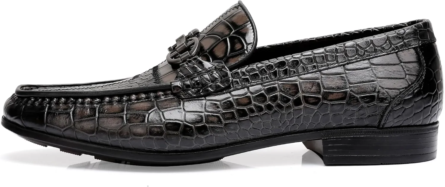 Classical Leather Alligator Printed Slip on Loafers, Fashion Dress Shoes Bit Loafers Buckle for Men