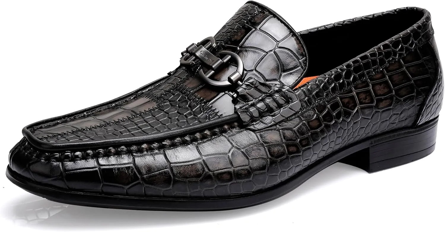 Classical Leather Alligator Printed Slip on Loafers, Fashion Dress Shoes Bit Loafers Buckle for Men