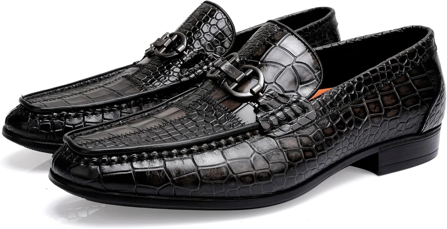 Classical Leather Alligator Printed Slip on Loafers, Fashion Dress Shoes Bit Loafers Buckle for Men