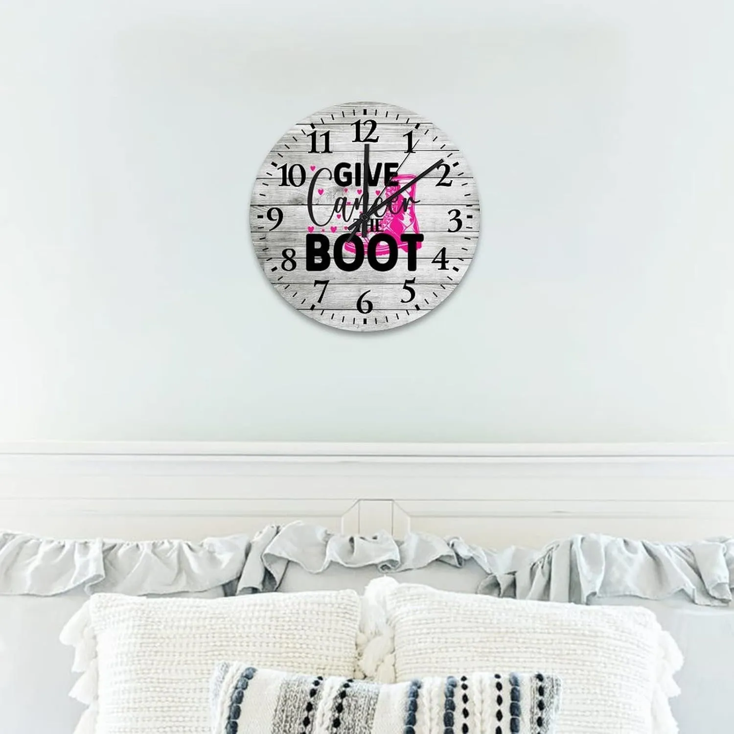 Clocks Breast Cancer Give Cancer The Boot Bed Room Asserories Quartz Movement Arabic Numeral Breast Cancer Awareness Pink Round Clock for Living Room Bedroom Office Kitchen School 10 Inch