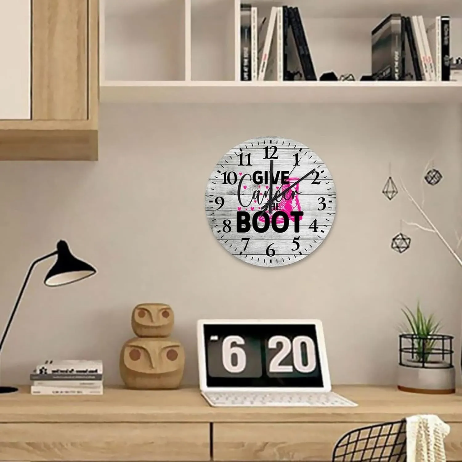 Clocks Breast Cancer Give Cancer The Boot Bed Room Asserories Quartz Movement Arabic Numeral Breast Cancer Awareness Pink Round Clock for Living Room Bedroom Office Kitchen School 10 Inch