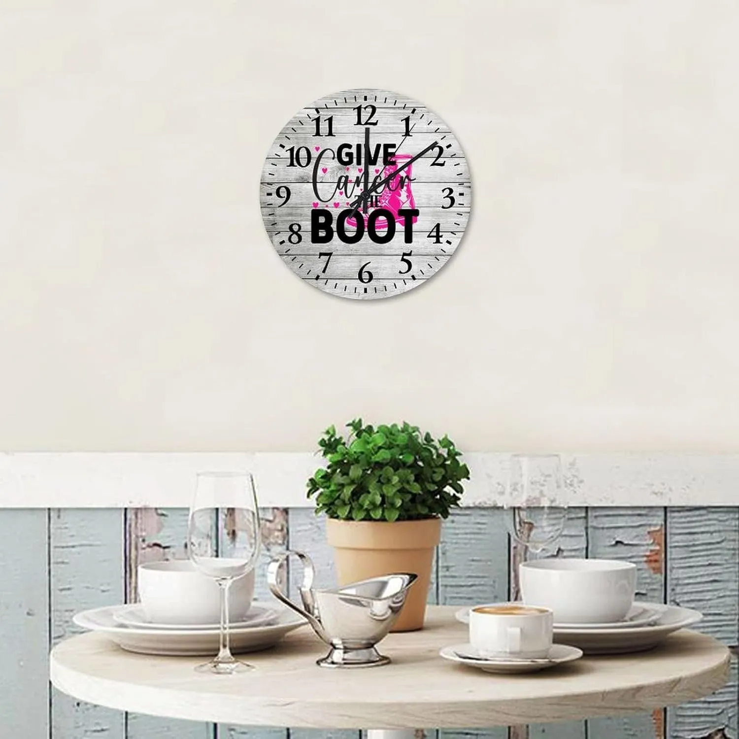 Clocks Breast Cancer Give Cancer The Boot Bed Room Asserories Quartz Movement Arabic Numeral Breast Cancer Awareness Pink Round Clock for Living Room Bedroom Office Kitchen School 10 Inch