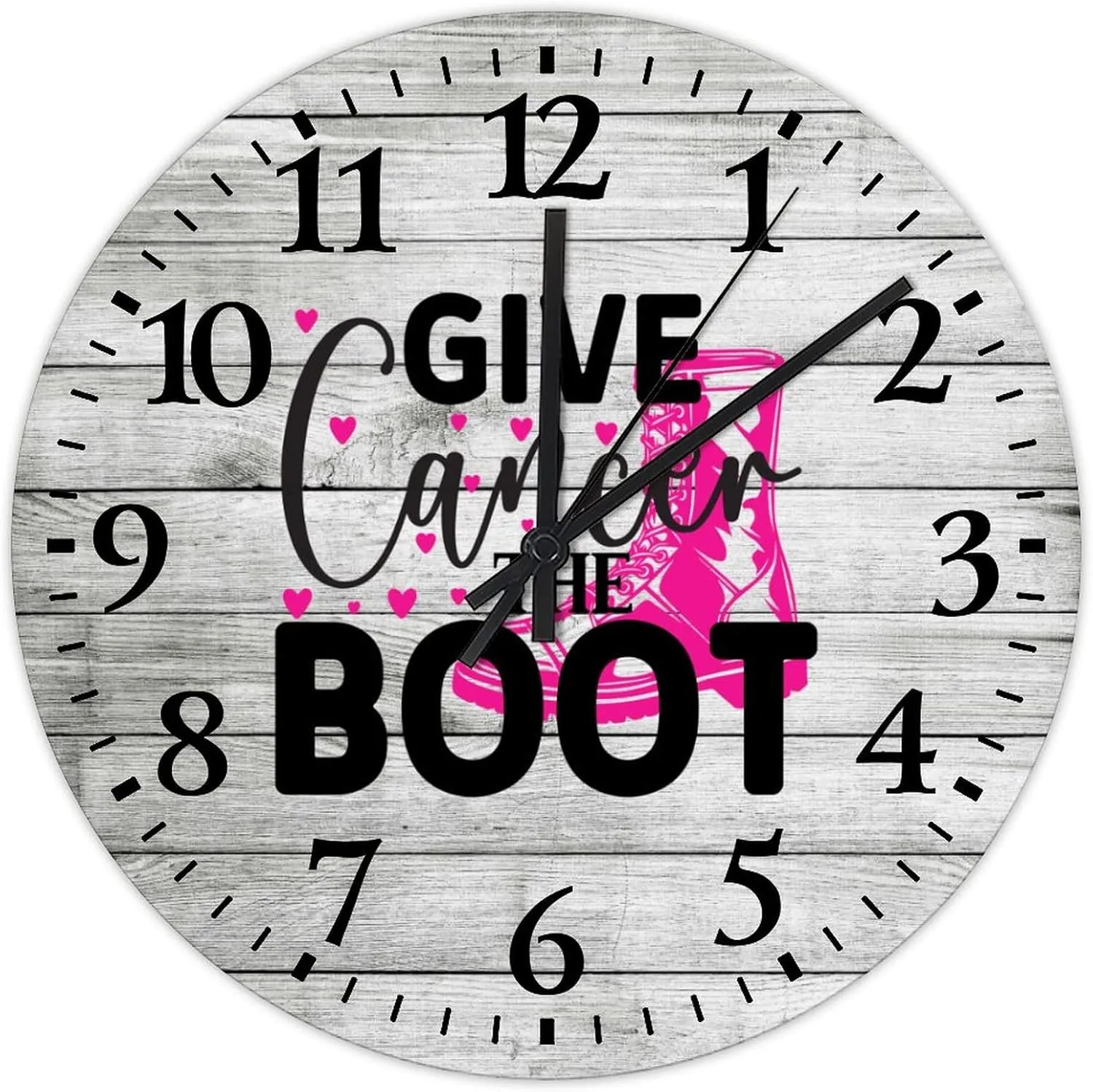Clocks Breast Cancer Give Cancer The Boot Bed Room Asserories Quartz Movement Arabic Numeral Breast Cancer Awareness Pink Round Clock for Living Room Bedroom Office Kitchen School 10 Inch