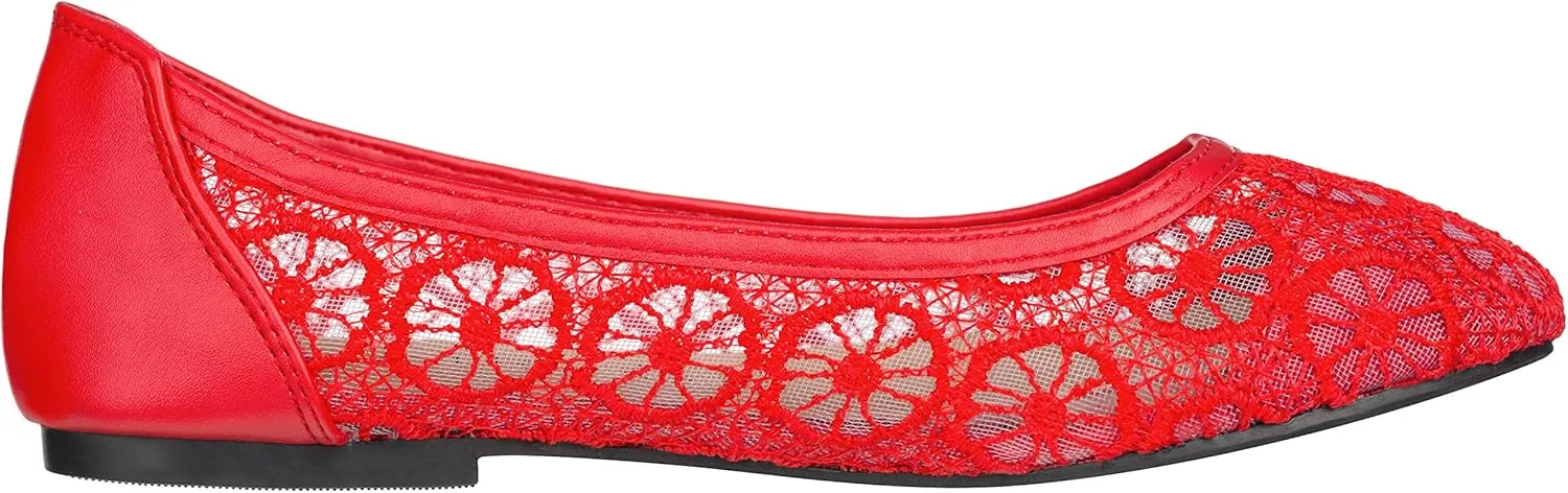 CLOVERLAY Women's Ballet Shoe Floral Breathable Crochet Lace Ballet Flats