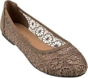 CLOVERLAY Women's Ballet Shoe Floral Breathable Crochet Lace Ballet Flats