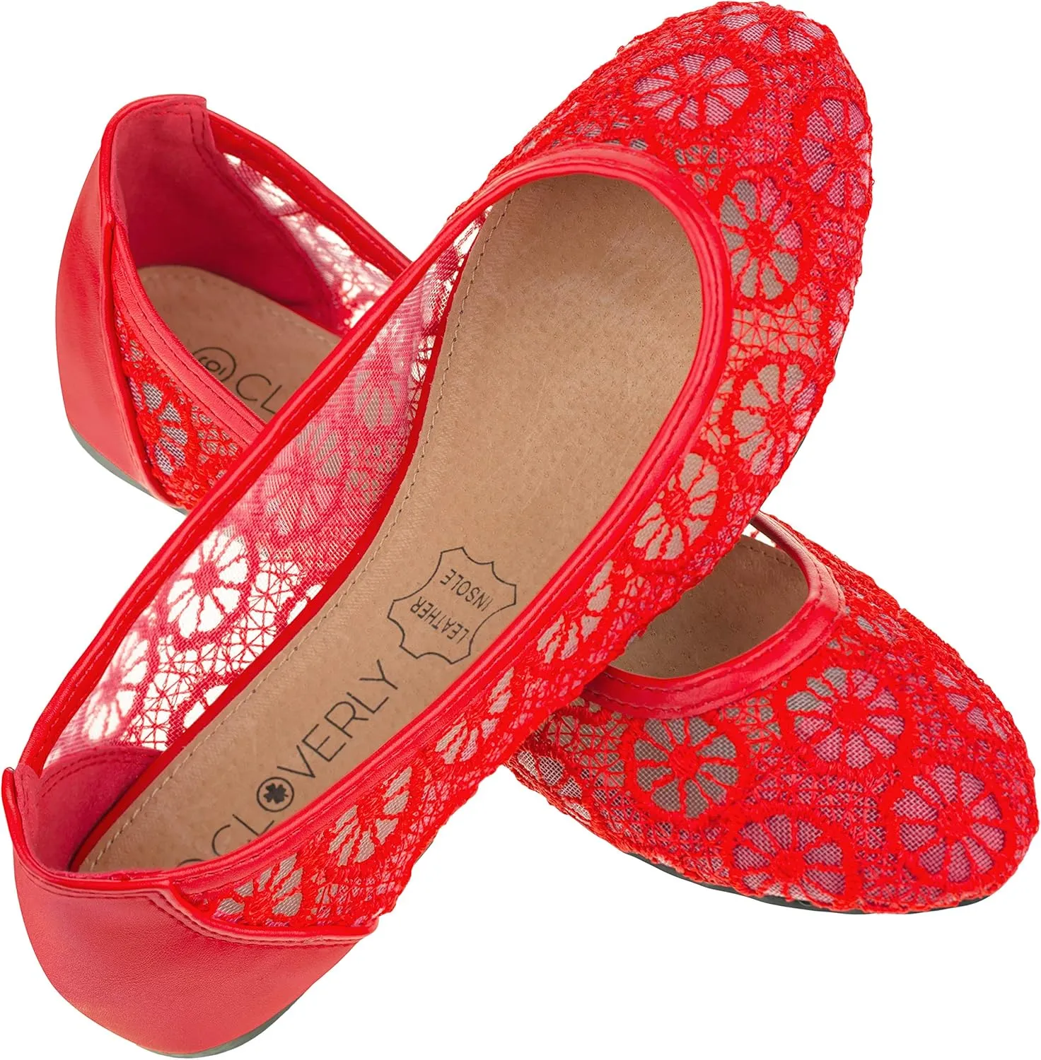 CLOVERLAY Women's Ballet Shoe Floral Breathable Crochet Lace Ballet Flats
