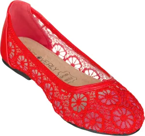 CLOVERLAY Women's Ballet Shoe Floral Breathable Crochet Lace Ballet Flats