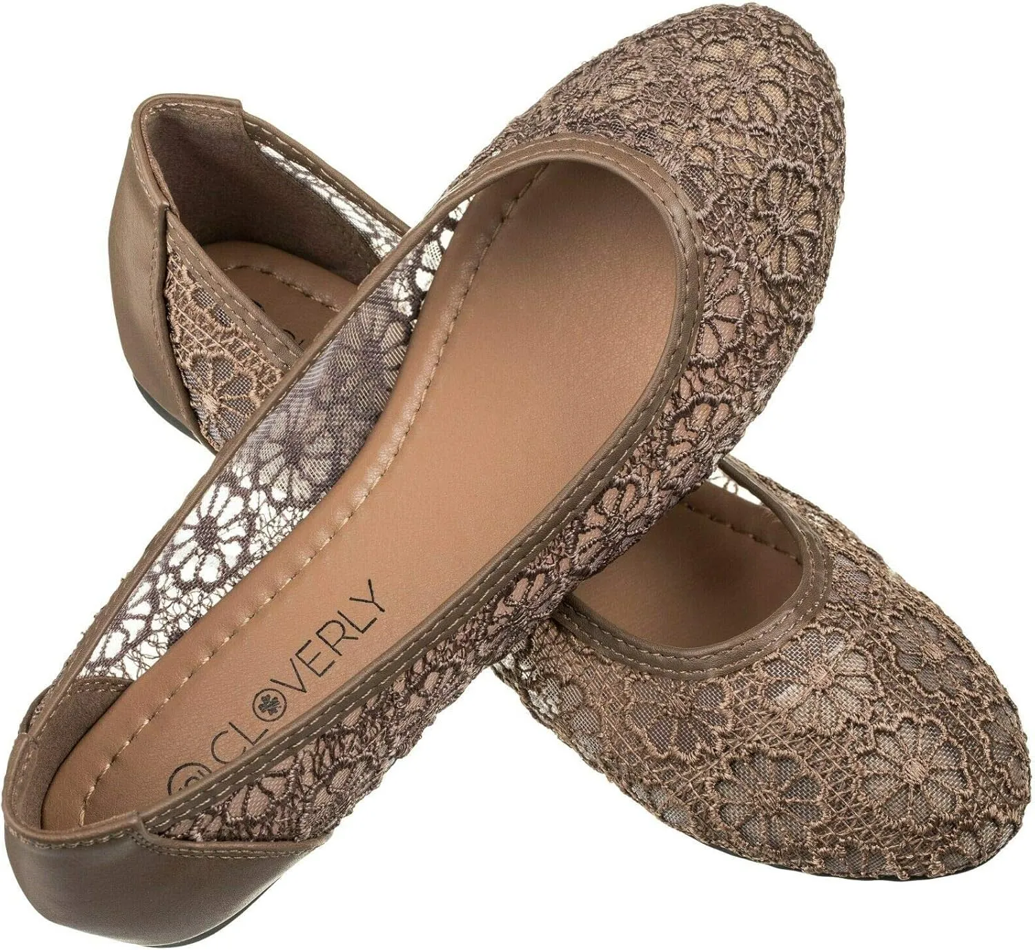 CLOVERLAY Women's Ballet Shoe Floral Breathable Crochet Lace Ballet Flats