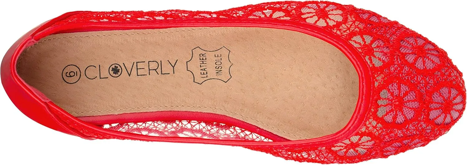 CLOVERLAY Women's Ballet Shoe Floral Breathable Crochet Lace Ballet Flats