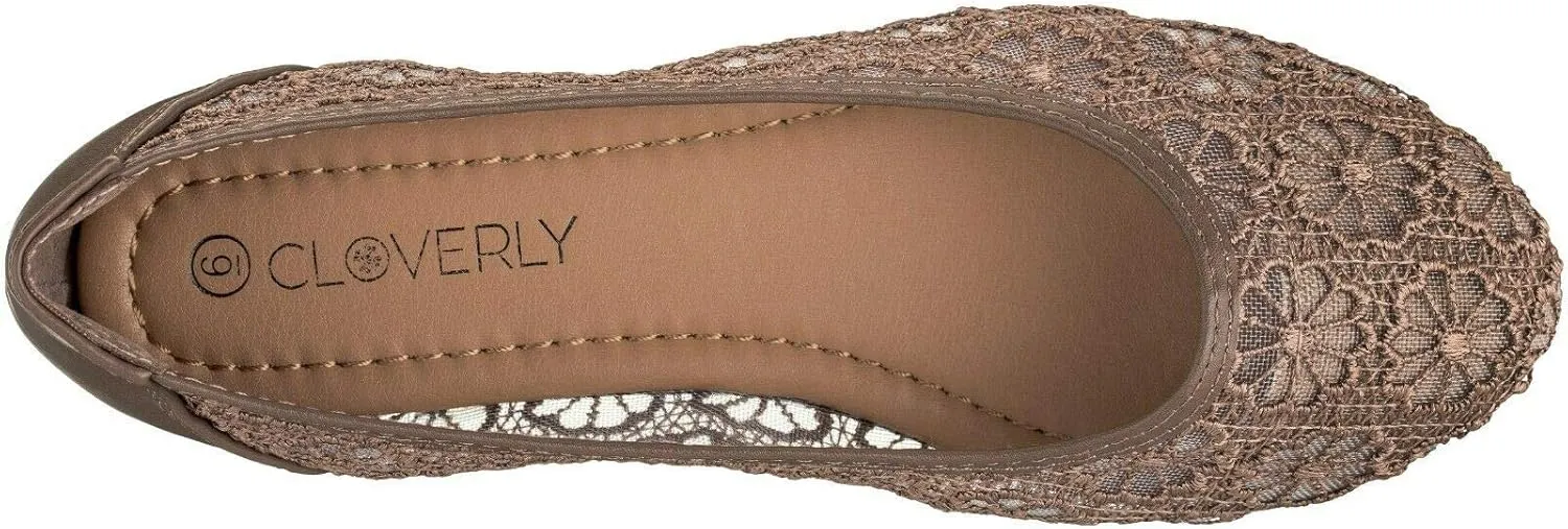 CLOVERLAY Women's Ballet Shoe Floral Breathable Crochet Lace Ballet Flats