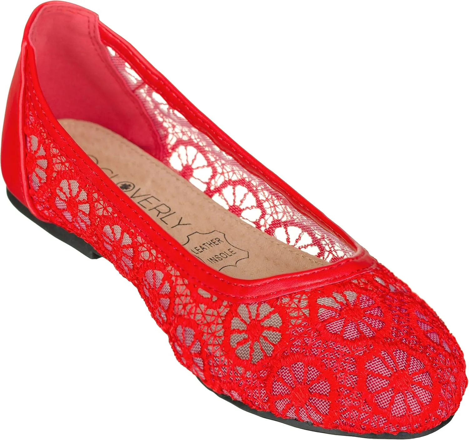CLOVERLAY Women's Ballet Shoe Floral Breathable Crochet Lace Ballet Flats