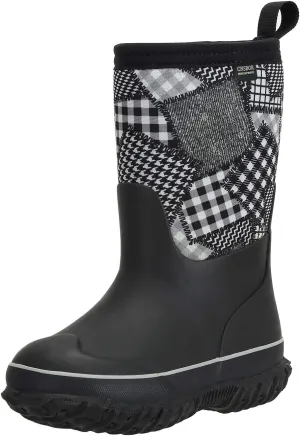 CNSBOR Kids Waterproof Insulated Rubber Neoprene Rain Boots with Easy on Rainboot for Youth