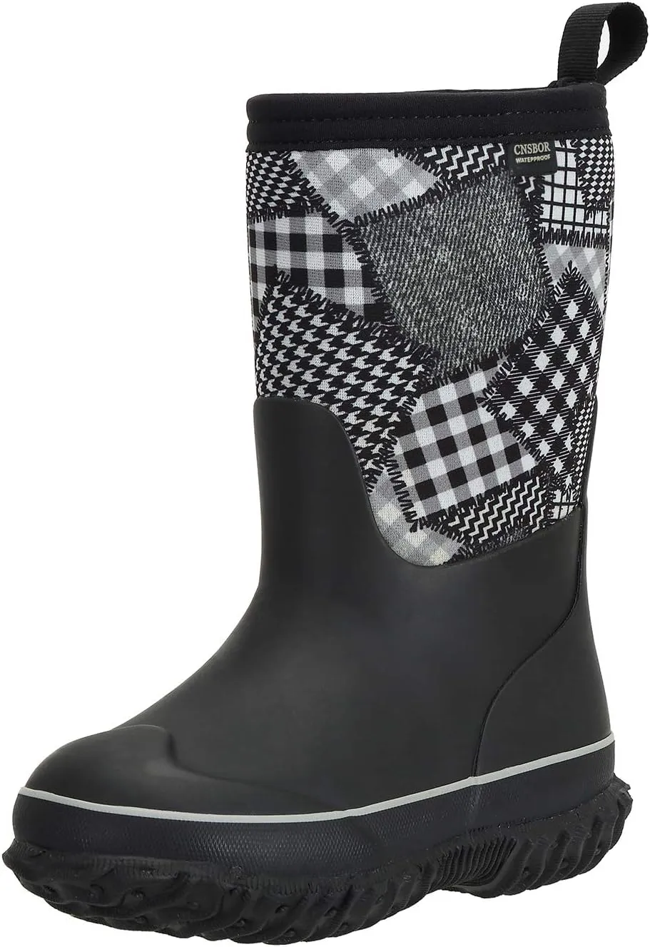 CNSBOR Kids Waterproof Insulated Rubber Neoprene Rain Boots with Easy on Rainboot for Youth