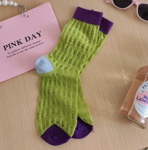 Color Blocked Breathable Mesh Socks - Green