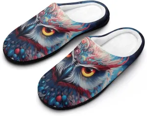 Colorful Owl in The Moonlight Women's Cotton House Slippers Soft Memory Foam Home Shoes Indoor Slip On Shoes