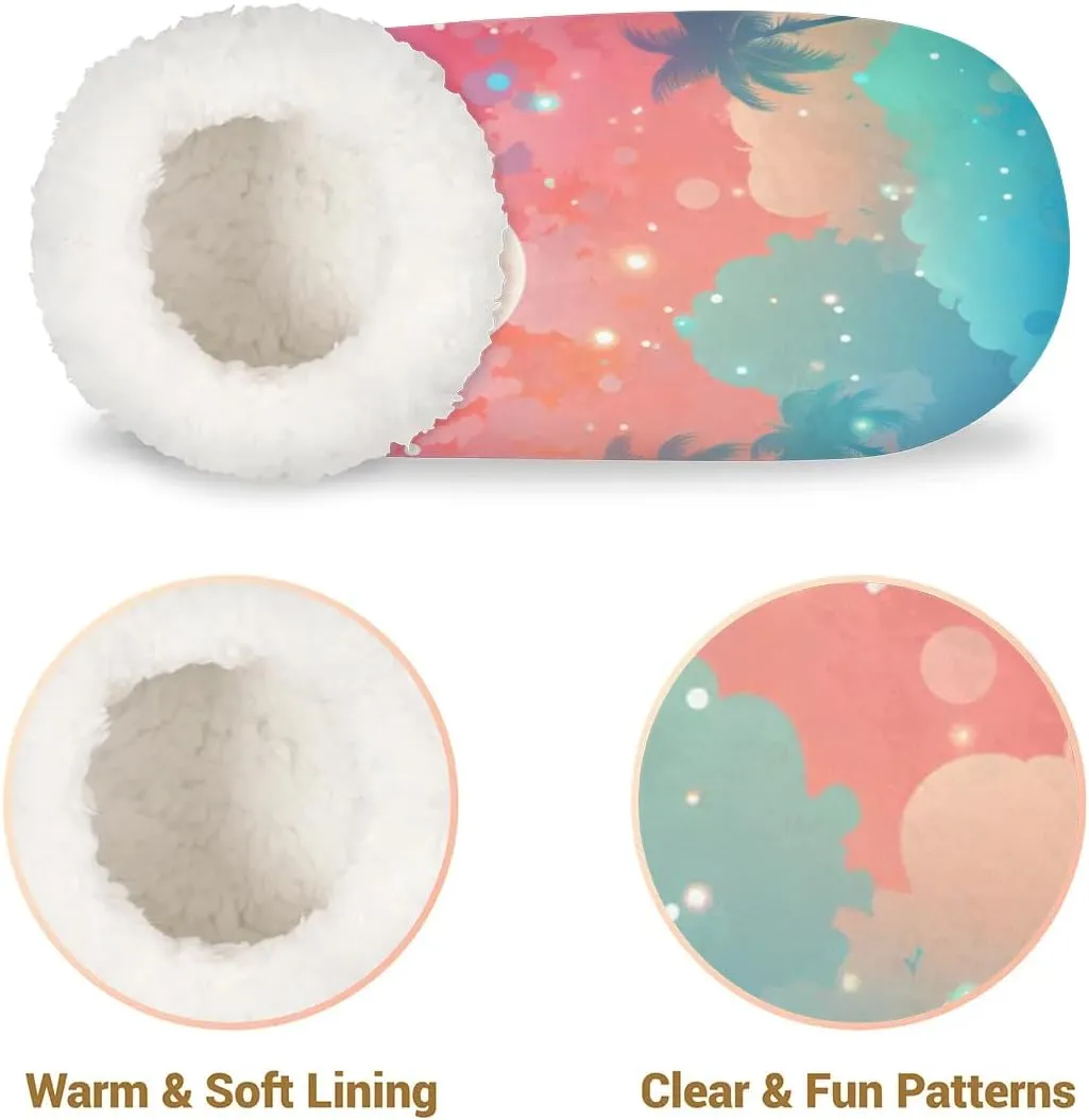 Colorful Sky Moon Coconut Grove Women's Soft Slippers Fuzzy Slip On House Slippers for Winter Bedroom Outdoor with Fleece Lining