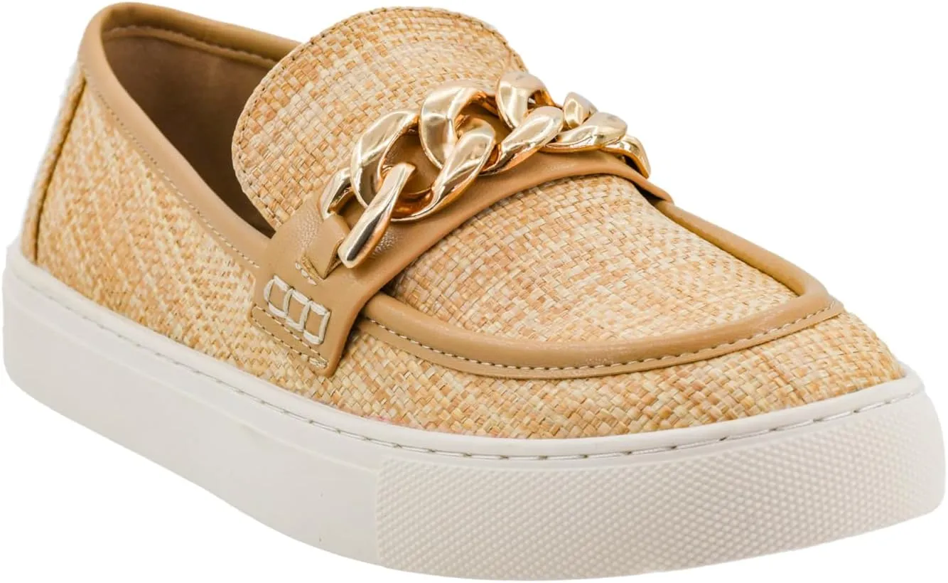 Corkys Footwear Women's Chain Reaction Slip on Fashion Sneaker - Featuring a Chain Detail on The Upper, A Moc Toe, and A Comfortable Insole for All Day Wear - Raffia, Size 11