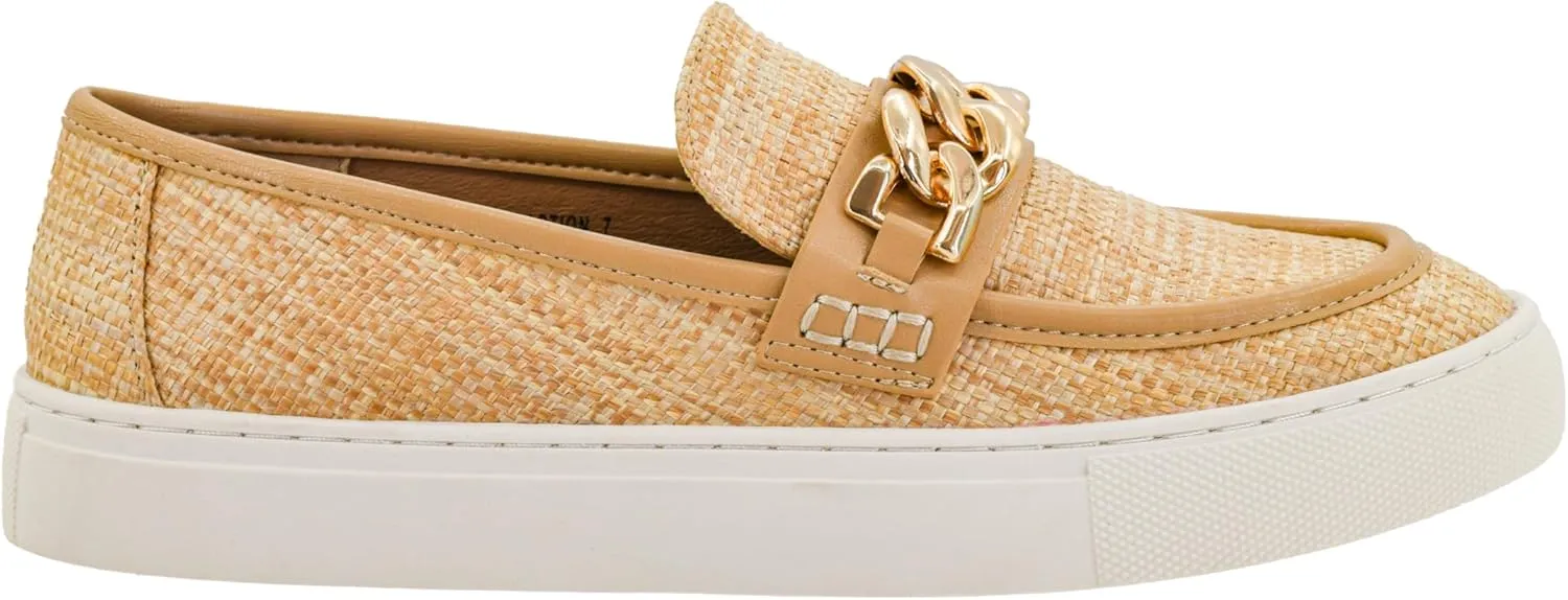 Corkys Footwear Women's Chain Reaction Slip on Fashion Sneaker - Featuring a Chain Detail on The Upper, A Moc Toe, and A Comfortable Insole for All Day Wear - Raffia, Size 11