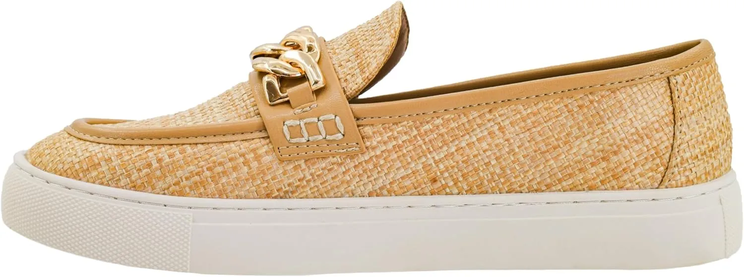Corkys Footwear Women's Chain Reaction Slip on Fashion Sneaker - Featuring a Chain Detail on The Upper, A Moc Toe, and A Comfortable Insole for All Day Wear - Raffia, Size 11