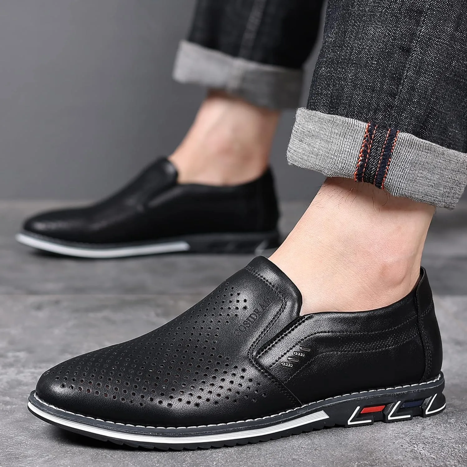 COSIDRAM Mens Casual Shoes Slip on Loafers Lightweight Hollow Out Breathable Male Shoes