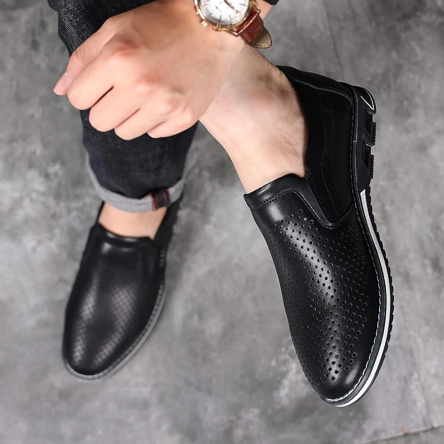 COSIDRAM Mens Casual Shoes Slip on Loafers Lightweight Hollow Out Breathable Male Shoes