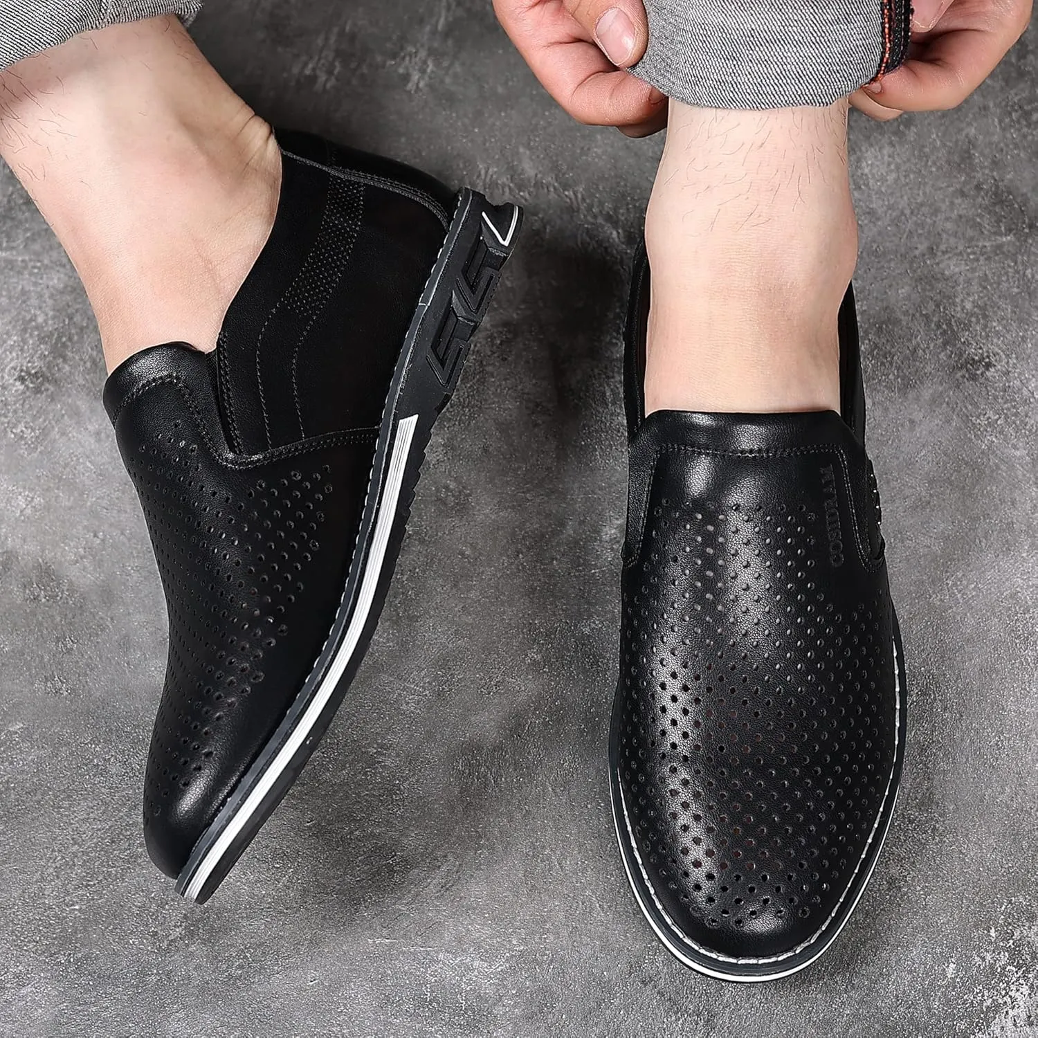 COSIDRAM Mens Casual Shoes Slip on Loafers Lightweight Hollow Out Breathable Male Shoes