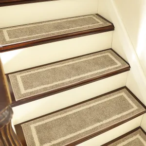 COSY HOMEER Soft Stair Treads Non-Slip Carpet Mat 28inX9in Indoor Stair Runners for Wooden Steps, Stair Rugs for Kids and Dogs, 100% Polyester TPE Backing 7pcs,Beige,Square
