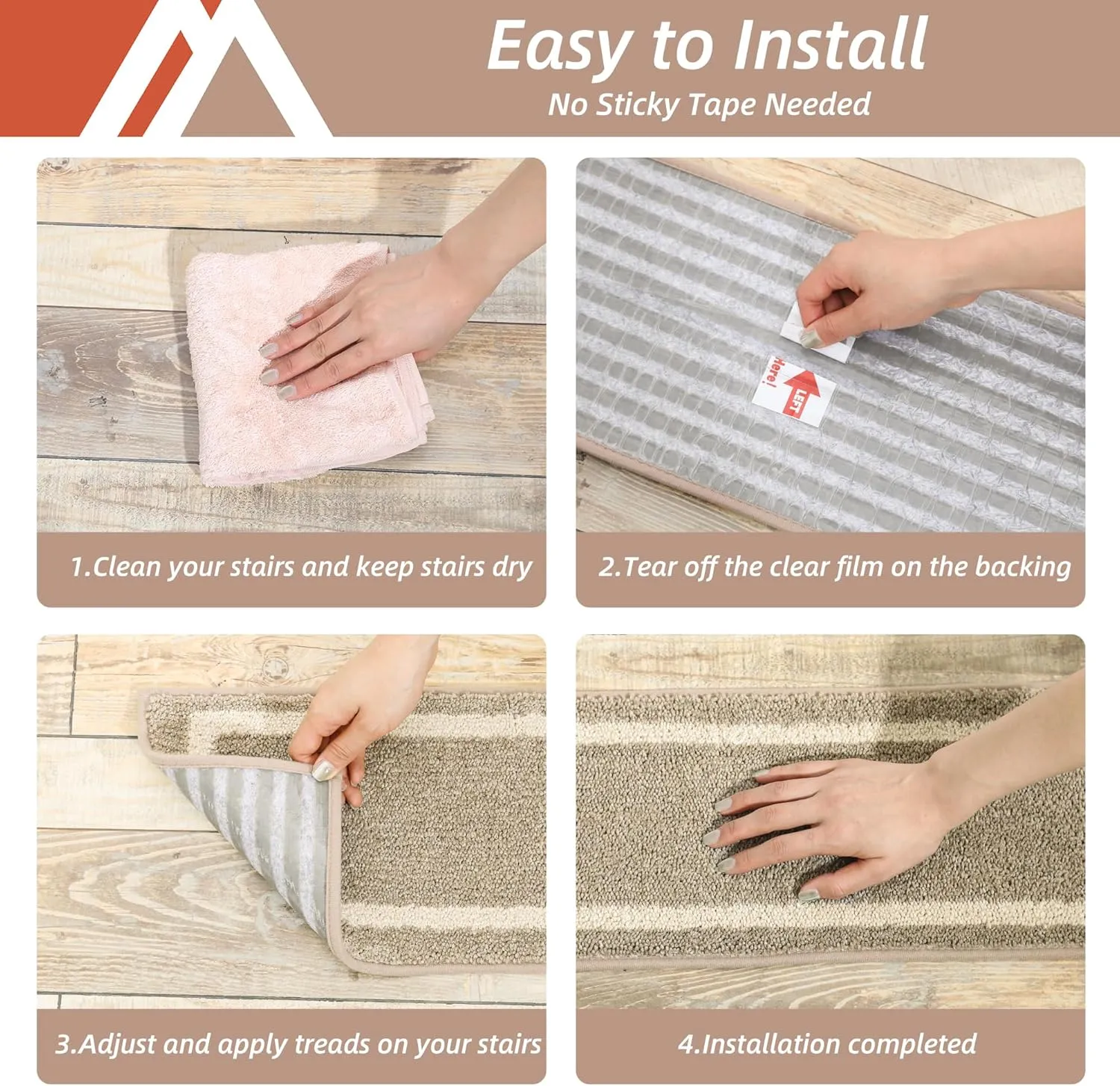 COSY HOMEER Soft Stair Treads Non-Slip Carpet Mat 28inX9in Indoor Stair Runners for Wooden Steps, Stair Rugs for Kids and Dogs, 100% Polyester TPE Backing 7pcs,Beige,Square