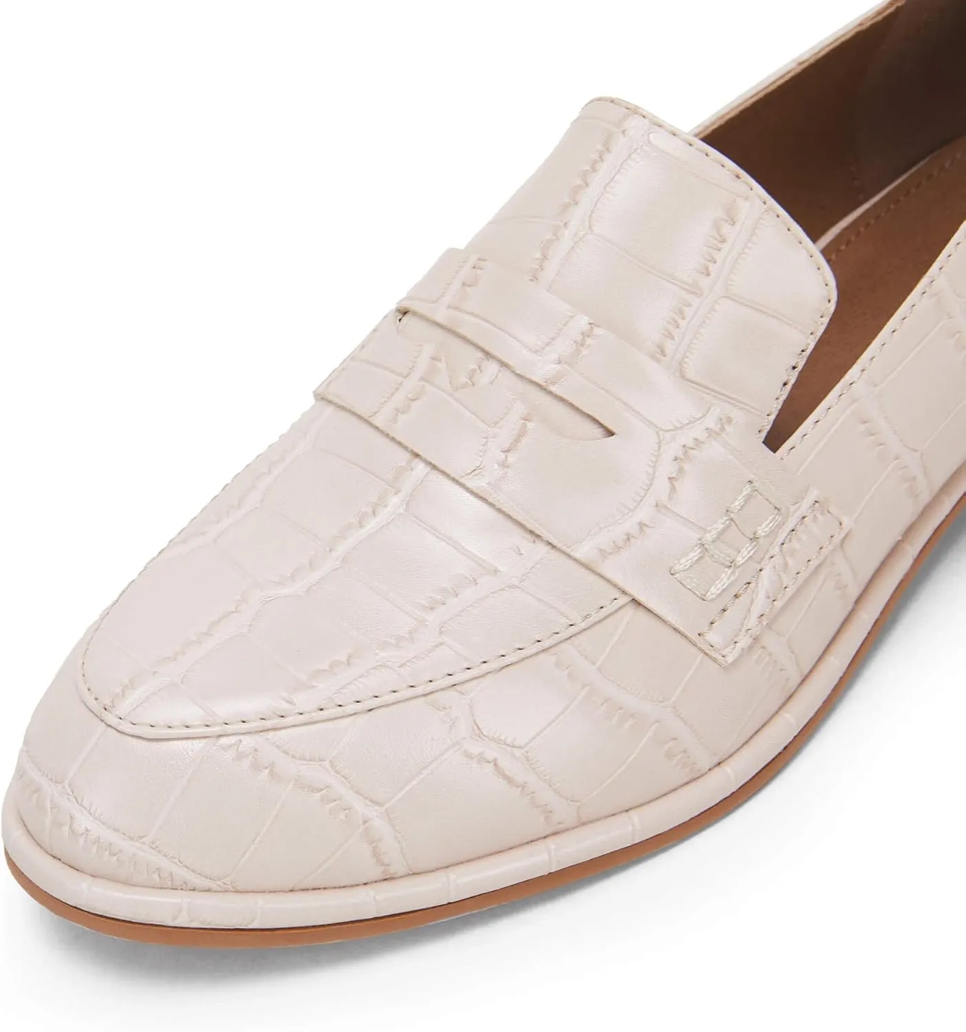 Coutgo Womens Classic Penny Loafers Crocodile Print Casual Mid Stacked Heel Comfort Slip On Office Oxford Dress Shoes