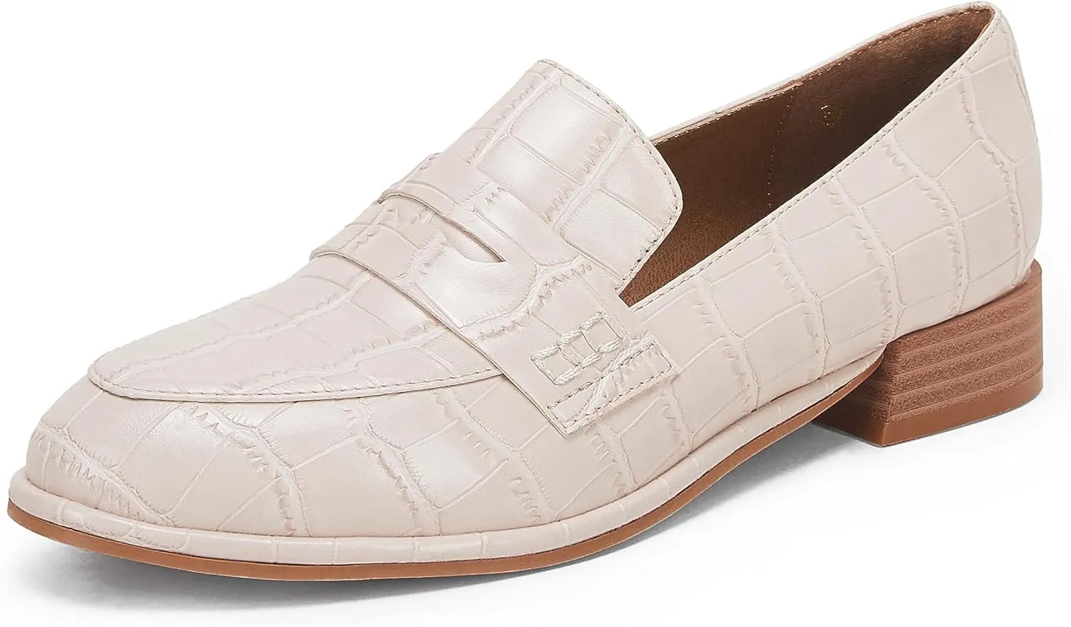 Coutgo Womens Classic Penny Loafers Crocodile Print Casual Mid Stacked Heel Comfort Slip On Office Oxford Dress Shoes