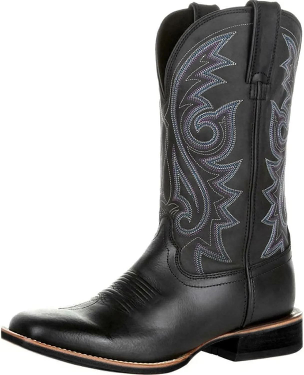Cowboy Boots for Men,Leather Retro Embroidered Middle Tube Thick Soled Lightweight Durable Country Western Boots for Men