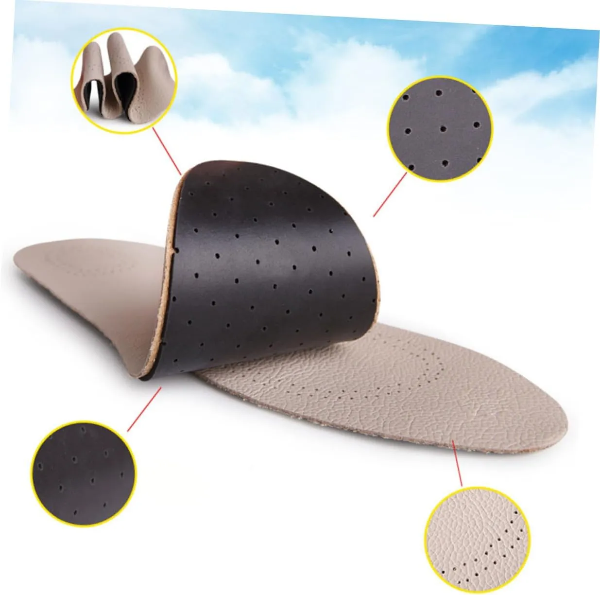 Cowhide Leather Insoles Breathable Latex Sports Shoe Pads Size 37/38 Double-Sided Air Holes Full Padding