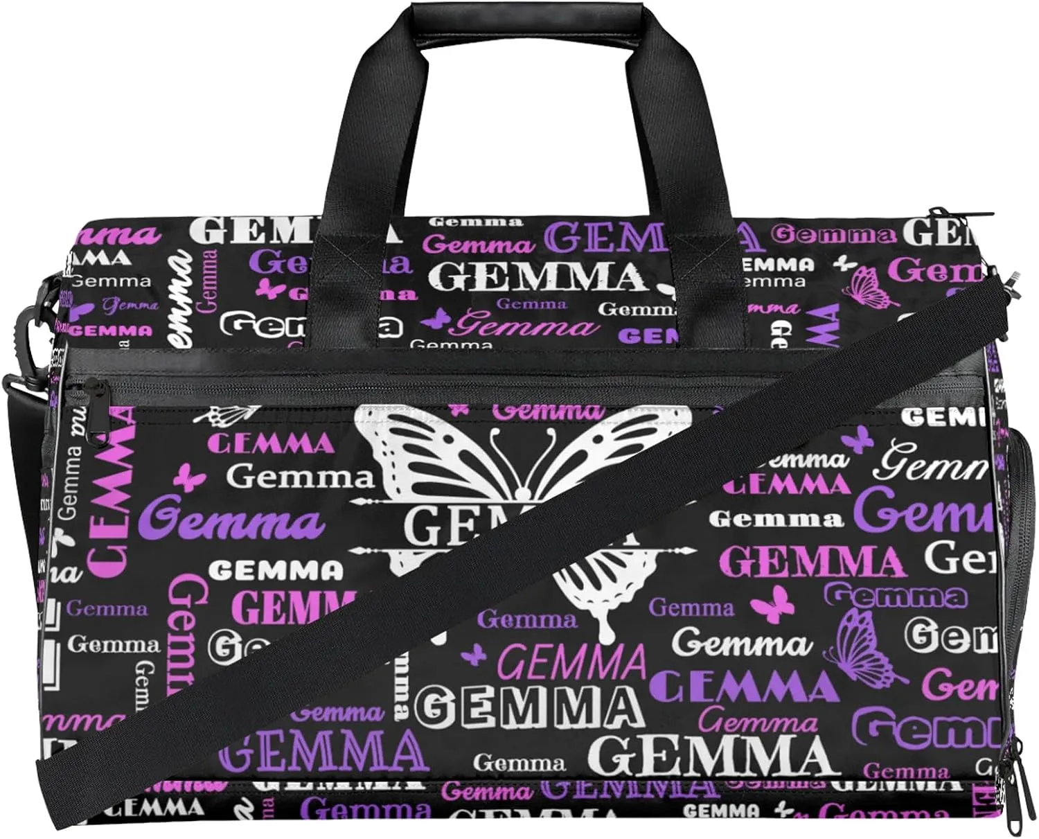 Custom Sport Duffel Bag with Name Butterfly Travel Overnight Bag with Shoes Compartment for Women Men Waterproof Dance Ballet Bag Lightweight, Black