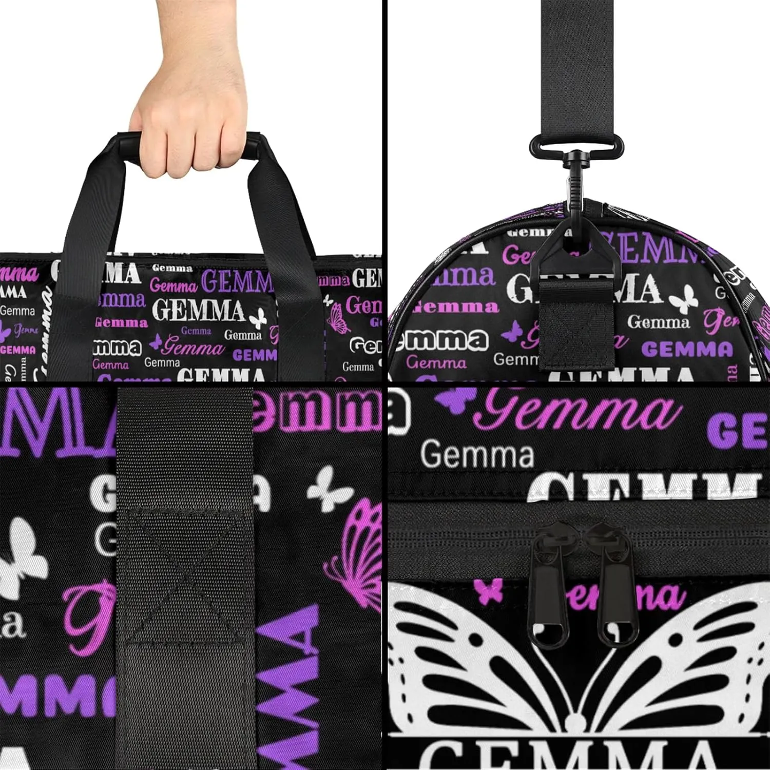 Custom Sport Duffel Bag with Name Butterfly Travel Overnight Bag with Shoes Compartment for Women Men Waterproof Dance Ballet Bag Lightweight, Black